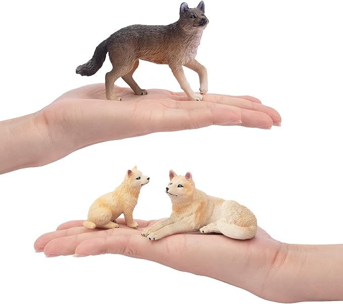 Toymany 8PCS Wolf Figures Forest Animals Toy Figurines - Plastic Jungle Zoo Animal Figurines for Kids Boys Girls Age 3-5 6-12