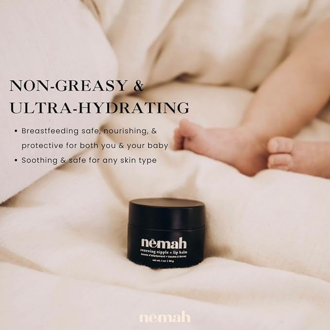 Nemah - Organic Nipple Balm, Nipple Cream Safe for Breastfeeding - 2-in-1 Nipple Butter & Lip Balm, Nursing Nipple Balm - Non-Greasy, Vegan, & Cruelty-Free - 1 oz.