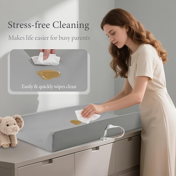Baby Changing Pad, Waterproof & Wipeable Vegan Leather Diaper Changing Mat 31" x 16", Comfortable Soft Standard Size Infant Diaper Mat for Dresser and Table, Taupe (Grey)