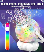 Rechargeable Bubble Machine, Bubble Maker for Kids with Colorful LED Light, Make Large Bubbles, 600mL Capacity - Outdoor Party Birthday Halloween Toys Gifts for Toddlers Ages 3+ Boys Girls