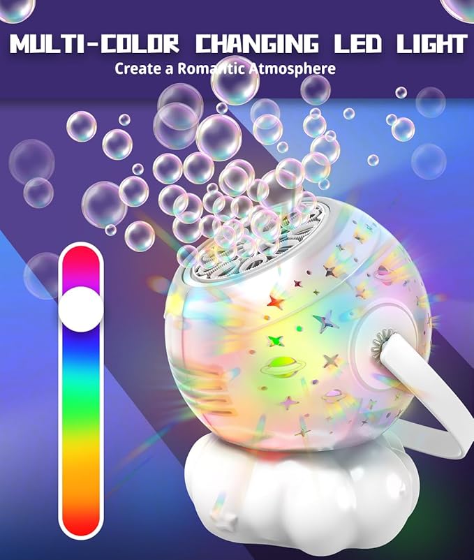 Rechargeable Bubble Machine, Bubble Maker for Kids with Colorful LED Light, Make Large Bubbles, 600mL Capacity - Outdoor Party Birthday Halloween Toys Gifts for Toddlers Ages 3+ Boys Girls