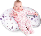 Little Grape Land Nursing Pillow, Soft 100% Cotton Breastfeeding Pillow with Breathable Muslin Removable Cover, Purple Butterfly Breast Feeding Pillows for Babies 0-12 Months with Protective Zipper