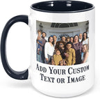 Personalized Coffee Mug, Custom Photo Text 15 Oz Ceramic Mug, Customized Picture Name Tea Cup, Unique Gift Idea, Taza Cafe Personalizadas Fotos, Cute Custom Gifts Mom Women Men, Father's Day, Black