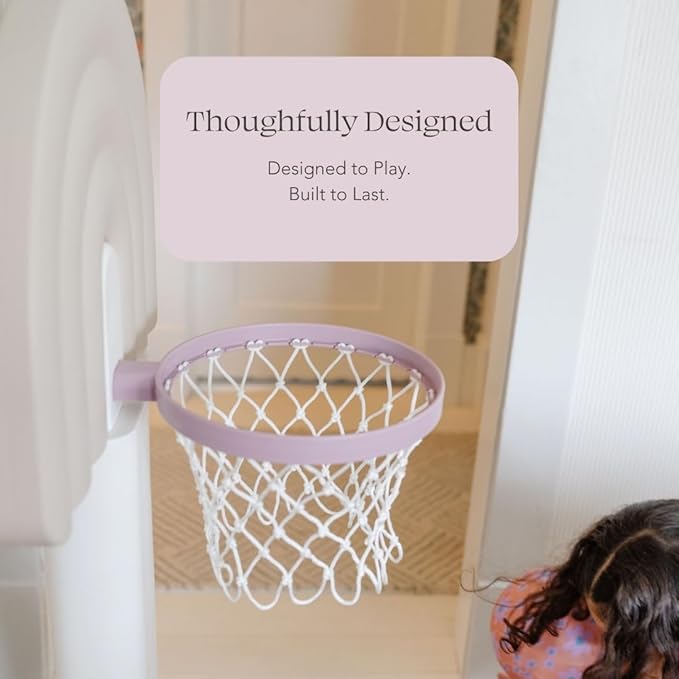 PLAYSMOL Basketball Hoop for Toddlers & Kids, Rainbow Backboard with Blue Rim, Indoor Outdoor Mini Basketball Hoop, Adjustable Height, Colorblock Plush Ball Included, Ages 18m+