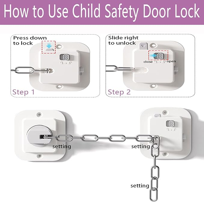 Child Proof Door Lock with Adjustable Strap, 3M Adhesive Safety Locks for Baby & Pets, No Tools Needed 2 Pack