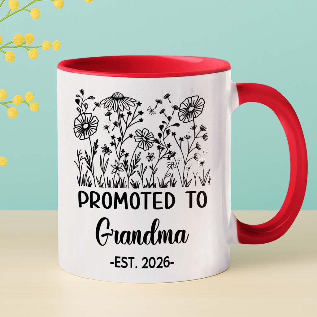 Customized Promoted To Grandma Accent Mug, New Grandma Pregnancy Announcement White Coffee Cup 11 15 Oz, Personalized Grandmother EST 2026 Ceramic Coffee Mug Gift For New Grandmother Nana Gigi Mimi