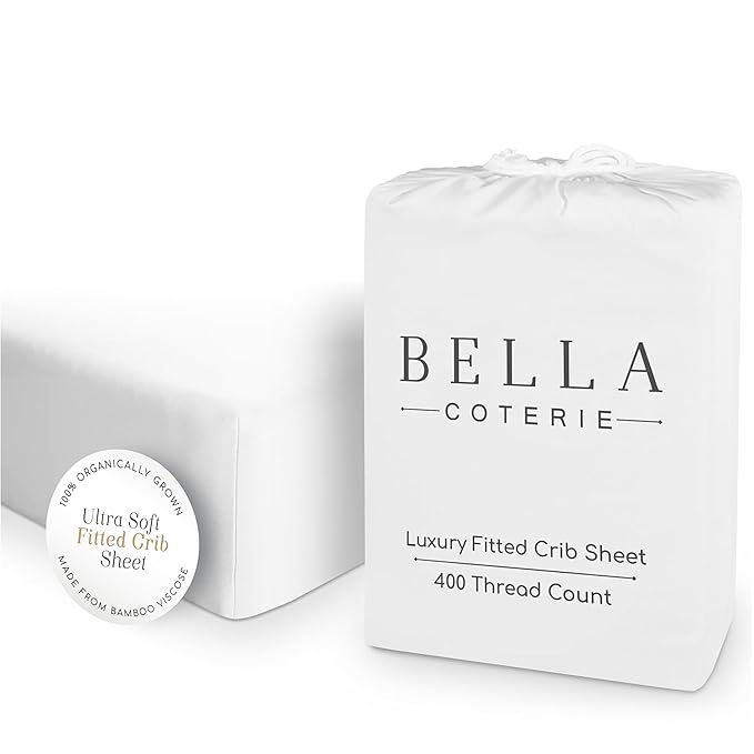 Bella Coterie Luxury Bamboo Viscose Crib Sheet | Organically Grown | Ultra Soft | Cooling for Better Sleep | Deep Pocket Fitted Sheet for Crib & Toddler Mattress | 100% Organically Grown [White]