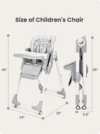 Foldable High Chair with Soft Cushion, High Chairs for Babies and Toddlers, Height Adjustable Feeding Chair, Adjustable Backrest and Footrest, Lockable Wheels, Star Gray