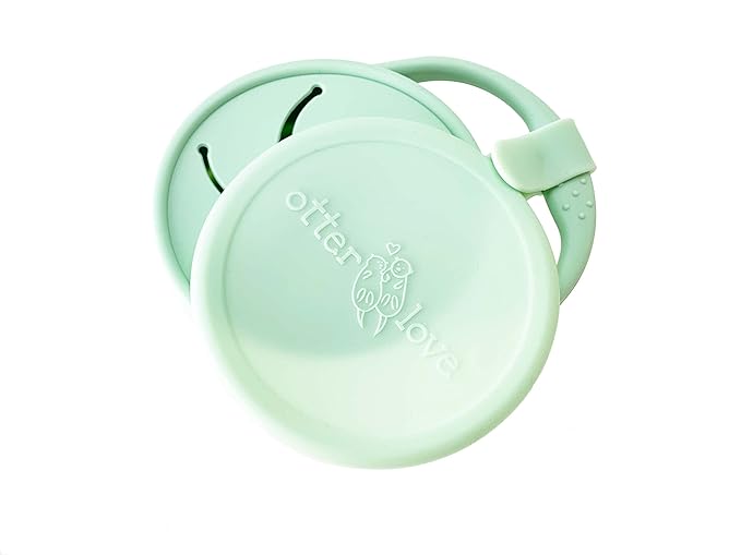 otterlove Collapsable Silicone Snack Container With Attachable Lid | 100% Pure LFGB Platinum Silicone with No Fillers | Snack Cup (2 Pack - Sage & Sand)