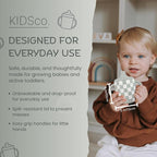 Silicone Sippy Cups with Easy Grip Transition Handles and a Soft Spout. A Non Txoic No Spill Unbreakable Training Cup. 150ml/5oz |2-PACK Sandy Shore & Green Checkers|