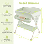 INFANS Baby Changing Table with Wheels, Portable Folding Diaper Station Nursery Organizer with Storage Basket, Hanging Rack, Adjustable Height, Safety Belt for Newborn Infant (Green)
