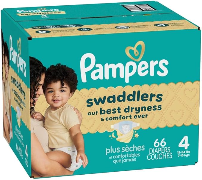 Pampers Swaddlers Diapers, Size 4 (15-34 lbs), 66 Count, Absorbent, Keeps Baby Dry and Comfortable, Skin Safe Disposable Baby Diaper (Packaging May Vary)