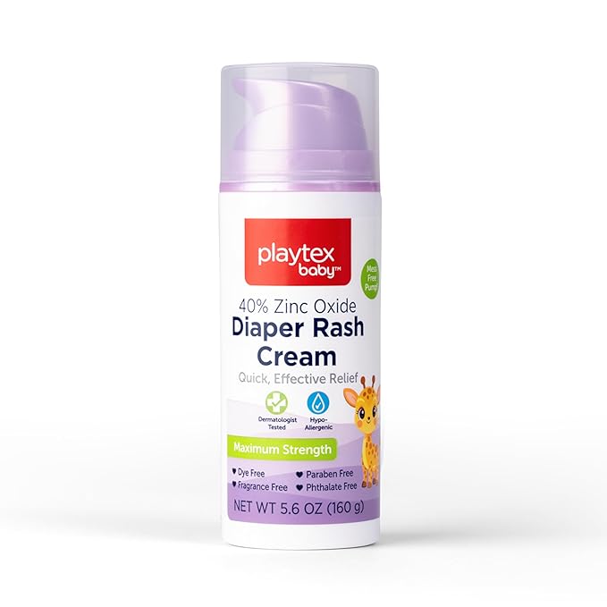 Playtex Baby Diaper Rash Cream, 5.6 oz. Pump Bottle, Dermatologist Tested 40% Zinc Oxide Diaper Cream, Fragrance Free, Hypoallergenic, Free of Dye, Parabens and Phthalates