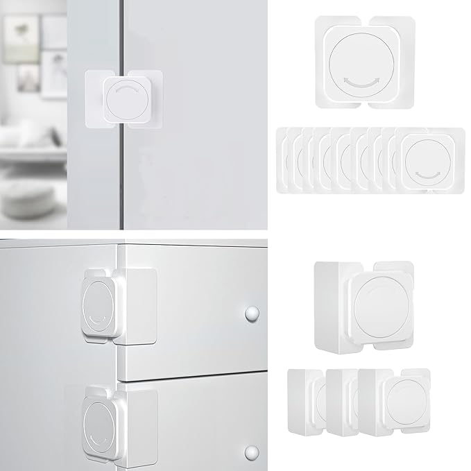 CMINGJ Cabinet Locks(12-Pack) for Babies, Kids and Toddlers Proofing Cabinet Child, Safety Locks Suitable for Cabinets, Drawer and Refrigerator with Easy Installation (9 Flat Lock+3 Right Angle Lock)