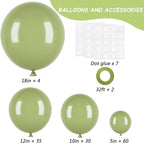 RUBFAC 129pcs Sage Green Balloons Different Sizes 18 12 10 5 Inch, Olive Green Latex Balloon Garland Arch Kit for Birthday Party Graduation Baby Shower Wedding Safari Jungle Balloon Decoration