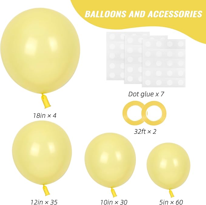 RUBFAC 129pcs Pastel Yellow Balloons Different Sizes 18 12 10 5 Inches Light Yellow Balloons for Happy Birthday Wedding Anniversary Baby Shower Easter Garland Arch Party Decoration