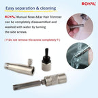 ROYAL [Made in Korea] Premium Manual Nose Hair Trimmer for Men Silver Bullet, Battery-Free, Stainless Steel Rotary Blade Grooming Tool, Waterproof, Safe & Painless with Patented Mechanism, ET-3