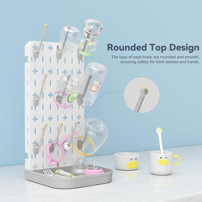 Baby Bottle Drying Rack Bottle Dryer Rack for 12 Bottle Drying Rack Space Saving Kitchen Countertop Vertical Cup Drainer Rack Detachable Baby Bottle Holder Storage Organizer Pump Part Dryer Rack Grey