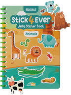 Stick4Ever Jelly Sticker Book - for Kids - Waterproof, Easy to Clean Jelly Stickers for Kids - Reusable Sticker Book for Toddlers with 50 Pcs of Reusable Stickers (Animals)