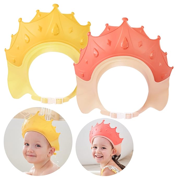 Baby Shower Cap Shield, Shower Cap for Kids, Visor Hat for Eye and Ear Protection for 0-9 Years Old Children, Cute Crown Shape Makes the Baby Bath More Fun (2 Pack)