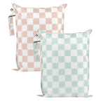 Tiny Twinkle Mess-Proof Waterproof Wet Dry Bag | 2-Pack Reusable Wet Bags for Swimsuits & Baby Clothes | Leakproof Wet Bag for Travel & Diaper Changes for Baby (Unisex Checkers)