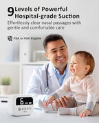 HEYVALUE Nasal Aspirator for Baby, Hospital Grade Nose Sucker with 9 Levels Suction, Night Light and Nursery Rhyme Soothing Function, Electric Nose Suction for Baby with Food-Grade Silicone Tips