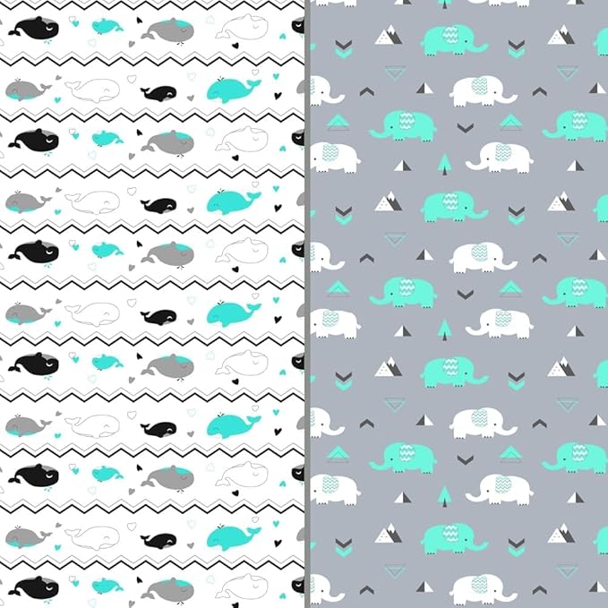 Stretchy Changing Pad Covers for Boys Girls,2 Pack Jersey Knit,Elephant & Whale