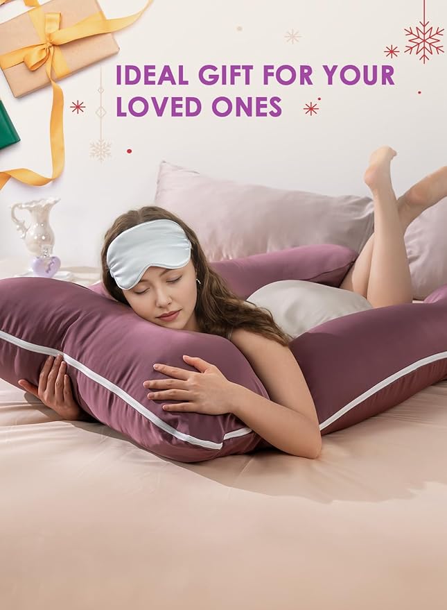 QUEEN ROSE Pregnancy Pillow, Maternity Body Pillow for Sleeping, U Shaped Pillow for Body Support Sleeping, Silky Satin Cover, Purple