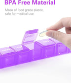 BUG HULL Weekly Pill Organizer Large 2 Packs, Extra Large Travel Pill Organizers, Pill Box 7 Day, Travel Pill Case, Medicine Pill Organizer for Vitamins, Supplements and Medications (White+Pink)