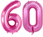 GOER Number 60 Balloons for 60th Birthday Party Decorations,42 Inch Jumbo Foil Helium Balloons for 60th Anniversary (Hot Pink)