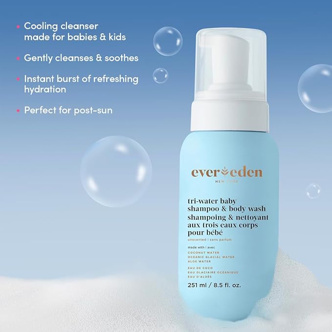 Evereden Tri-Water 2-in-1 Cooling Baby Shampoo and Body Wash: Gentle Cleansing with Coconut, Oceanic Glacial, and Aloe Waters | Soothing