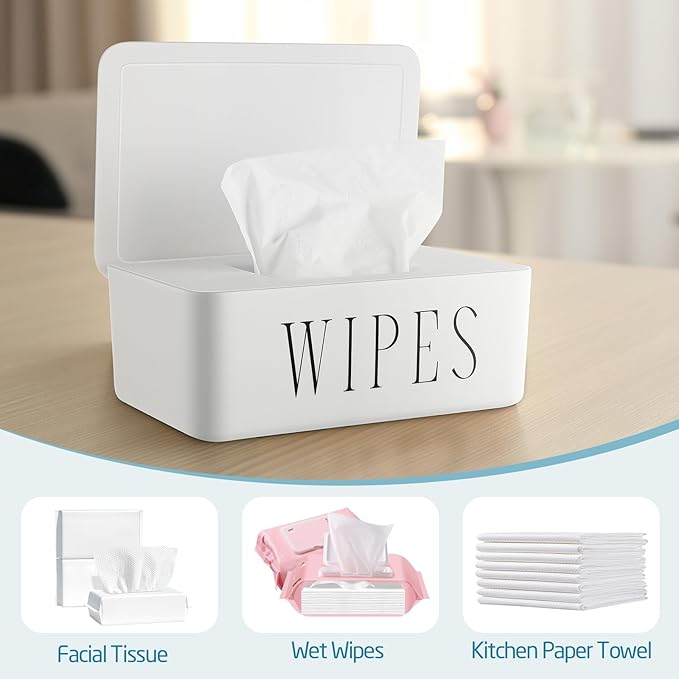 3 Pcs Large Baby Wipes Dispenser Refillable Wipe Holder with Lid Toilet Wipes Container for Bathroom Tissue Paper Storage Box for Home Office Cars (White,Small)
