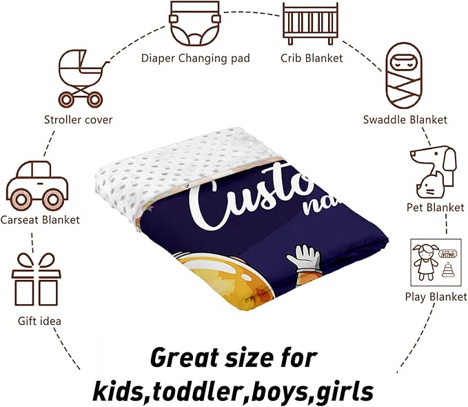 Personalized Baby Crib Bedding Set – Astronaut Rocket Pattern Nursery Bedding Sets 3 Piece with Custom Name Blanket, Fitted Crib Sheet & Changing Pad Cover – Ideal Newborn Gift for Boys