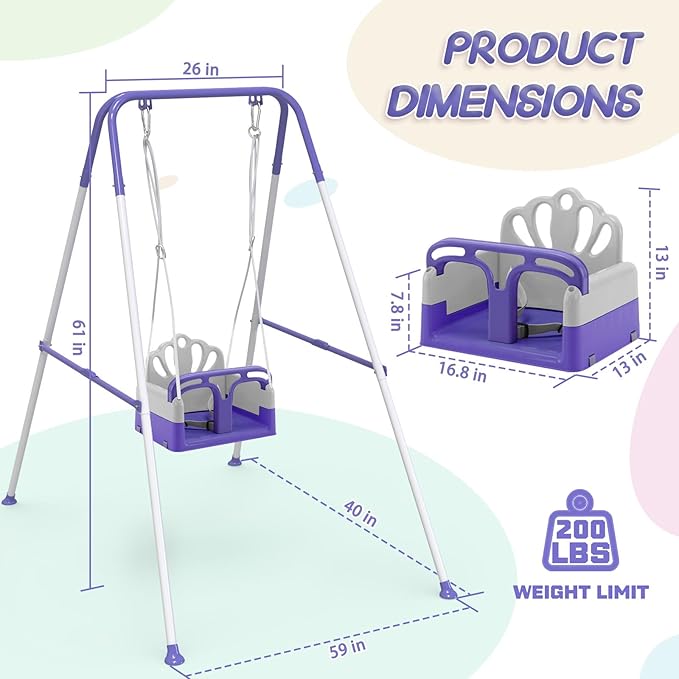 Taleco Gear Foldable Toddler Swing Set, Indoor & Outdoor Baby Swing, Kids Swing Set for Backyard, Safe and Durable Design, Grow with Your Child (Purple)
