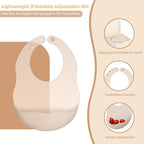 Traval Silicone Foldable Feeding Set, On-the-Go Baby Feeding Supplies Including Toddler Plates, Silicone Baby Spoon&Fork, Adjustable Foldable Bib, Portable Infant Toddler Utensils, Beige