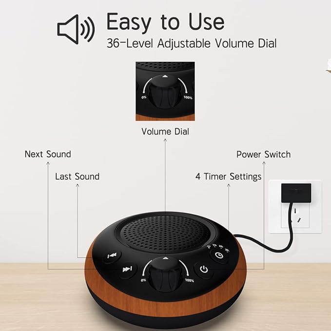 Sound Brown Noise Machine White Noise Machine Nonstop 30 Soothing Sounds Sound Therapy for Baby Kids Adults Sleep Machine 36-Level Vol Auto-Off Timer Memory Function for Home Travel Office