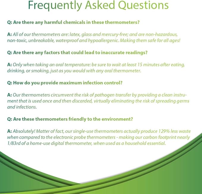 Single-Use Thermometers - Individually Wrapped Disposable First Aid Supplies, High-Accuracy for Work, School, Home, Travel, and Healthcare Use, Fahrenheit, 100-Pack
