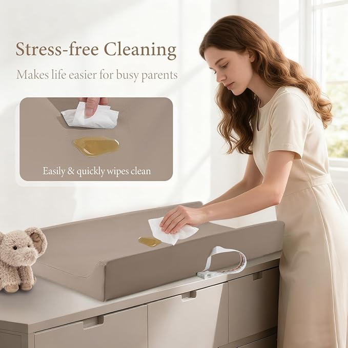 Baby Diaper Changing Pad, PU Compressed Waterproof Portable Wipeable Diaper Mat for for Travel, Fits Dressers & Tables (Khaki)