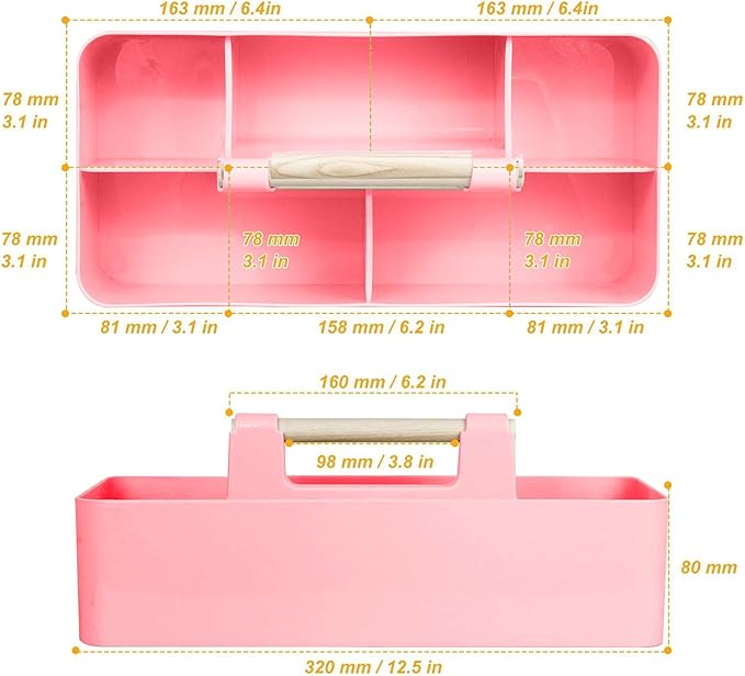 Baby Shower Caddy Plastic Nursery Portable Storage Organizer Caddy Tote for Child/Kids, Divided Basket Bin with Wood Handle for Bathroom, Dorm Room, Holds Hand Soap, Bottles, Spoons (Pink)