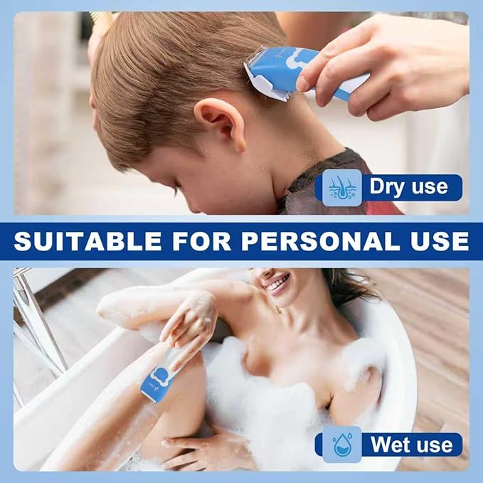 FBO Bikini Trimmer & Adult Painless Electric Shaver,Baby Hair Clippers Kit,Infant Kids Multipurpose Hair Trimmer-Quiet,Cordless,Waterproof,Rechargeable,Sharp Durable,with Ceramic Blades,Blue