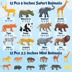 24Pcs Safari & Zoo Animals Figures, Realistic Plastic Animal Toys Set for Kids 1 2 3, Lion, Elephant, Perfect for Play, Education, Baby Shower Decor,Party Supplies Cake Topper