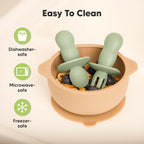 KeaBabies 4-Pack Silicone Baby Spoons and Forks Set - Baby Led Weaning Utensils 6-12 Months, Self Feeding Toddler Spoon & Fork for Training, Teething, Easy to Hold, BPA-Free Silicone (Sage)