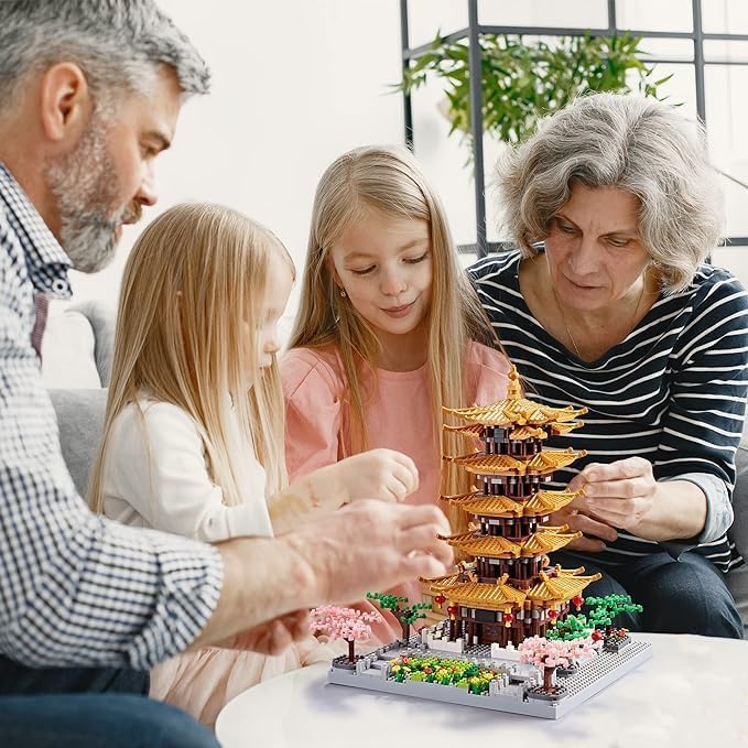 Chinese Architecture Ancient Famous Collectible Micro Building Blocks Set for Adults, 2200PCS Creative Model - Yellow Crane Tower with Cherry Blossom Tree Cherry Plants Presents