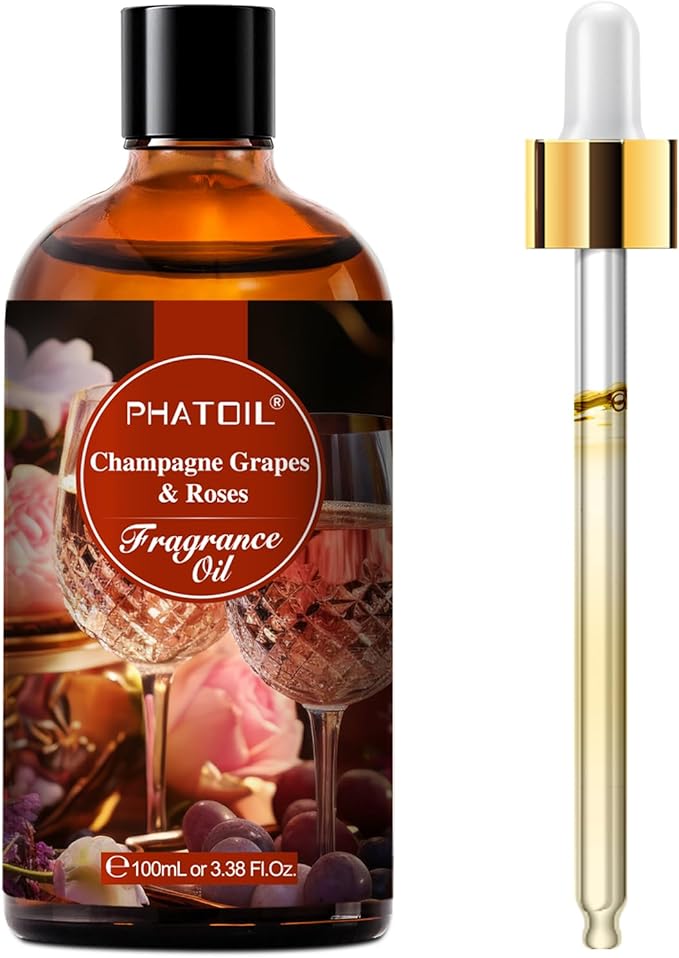 PHATOIL 3.38FL.OZ Champagne Grapes Roses Fragrance Oils for Aromatherapy, Essential Oils for Diffusers for Home, Perfect for Diffuser, Yoga, Skin Care, DIY Candle and Soap Making - 100ml
