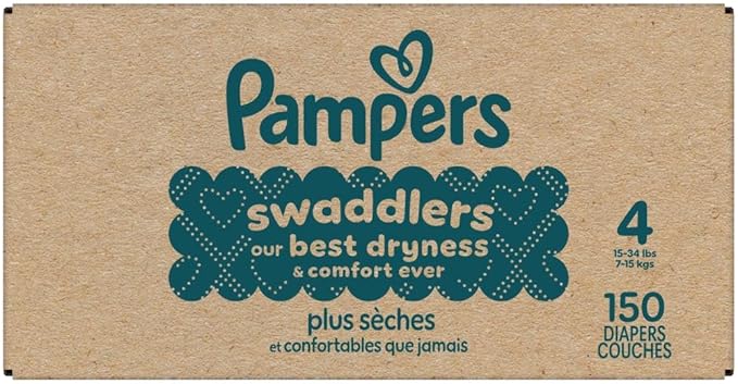 Pampers Swaddlers Diapers, Size 4 (15-34 lbs), 150 Count, Absorbent, Keeps Baby Dry and Comfortable, Skin Safe Disposable Baby Diaper (Packaging May Vary)
