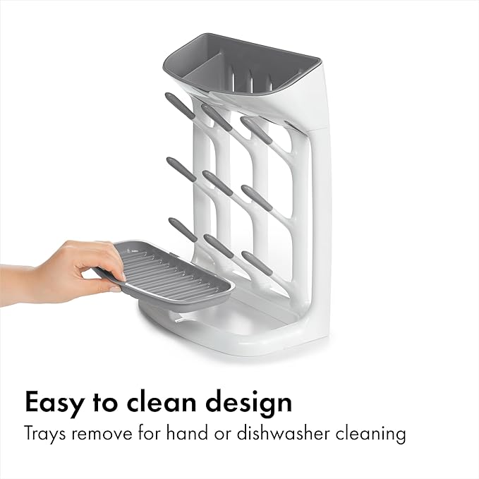 OXO Tot Space-Saving Baby Bottle Drying Rack, Compact Dish Drying Rack with Removable Trays, Countertop Bottle Organizer for Baby Bottles, Nipples, Pacifiers and Lids, BPA Free, Dishwasher Safe