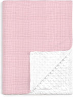 Baby Blankets for Girls, Soft Nursery Minky Blankets with Muslin and Dotted Fleece Back 30x40 inches, Receiving Bed Quilt for Newborn, Infants, Toddlers (Pink)