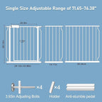 ALLAIBB Extra Wide Baby Gate Pressure Mount Auto Close White Metal Child Dog Pet Safety Gates with Walk Through for Stairs,Doorways,Kitchen and Living Room(71.65-76.38"/182-194cm)