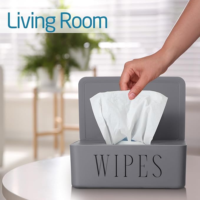 3 Pack Baby Wipes Dispenser Holder Wipe Container for Bathroom with Lid Toilet Tissue Paper Storage Refillable Box for Home Office Cars(Small,Gray)