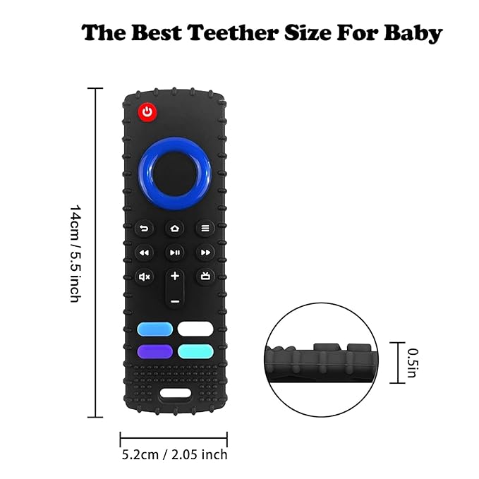 2-Pack Silicone Baby Teething Toys, TV Remote Teethers for 6-12-18 Months Infant, Fire Stick Remote Control Shape Baby Silicone Teethers, Chew Toys for Boys and Girls (New-F Black+R Purple)